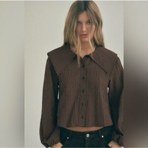 Zara Brown Checkered Blouse